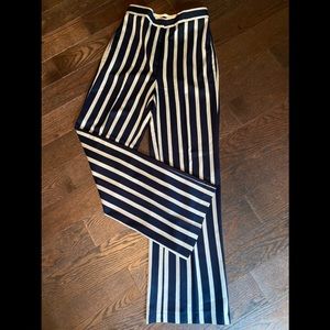 Anne Klein striped, high-waisted, long, wide-leg pants